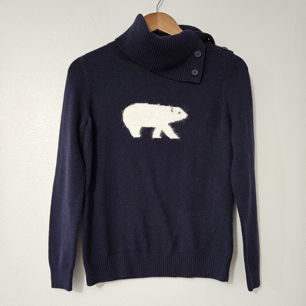 Navy Polar Bear Knit Turtleneck Sweater